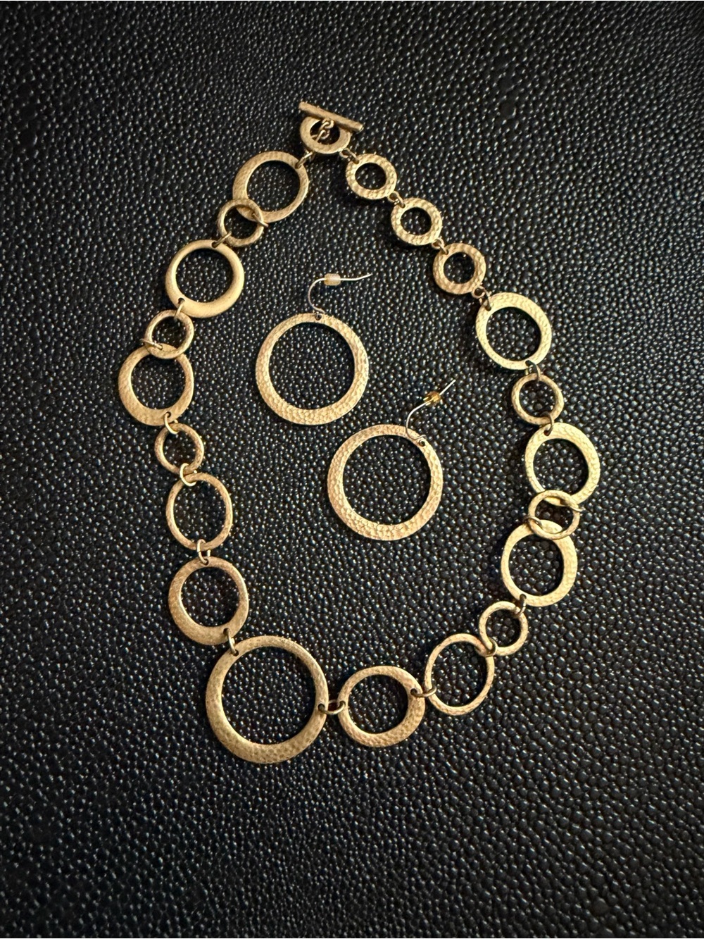 Gold-Tone Circular Link Necklace & Hoop Earrings Set
